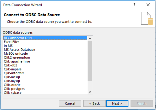 Screenshot of DSN list