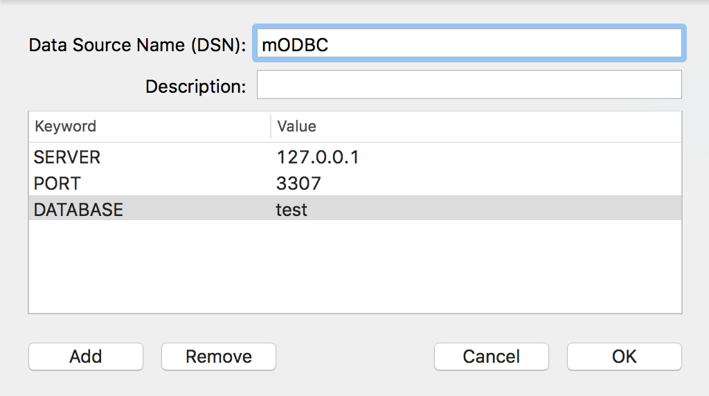 ODBC Manager DSN configuration